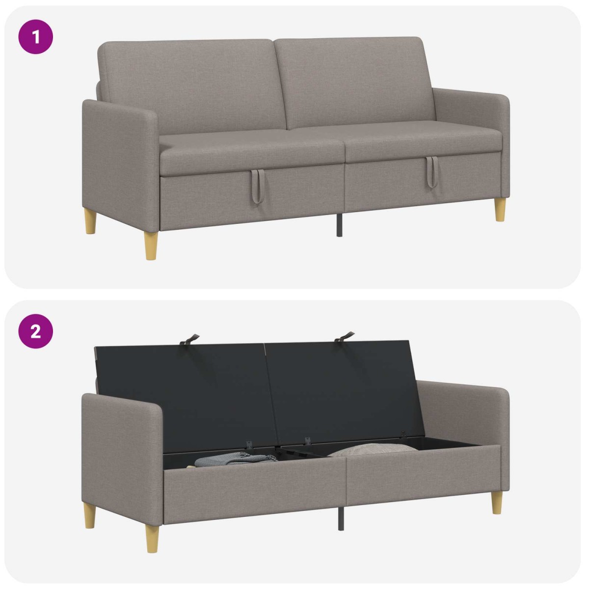 vidaXL Καναπές με Αποθήκευση Taupe 192 x 78 x 87 εκ. Πολυεστέρας