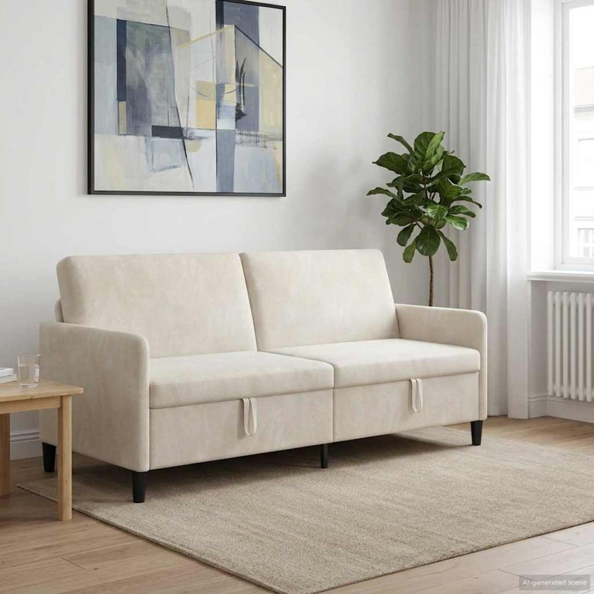 vidaXL Καναπές με Αποθήκευση Κρεμ 192 x 78 x 87 εκ. Πολυεστέρας