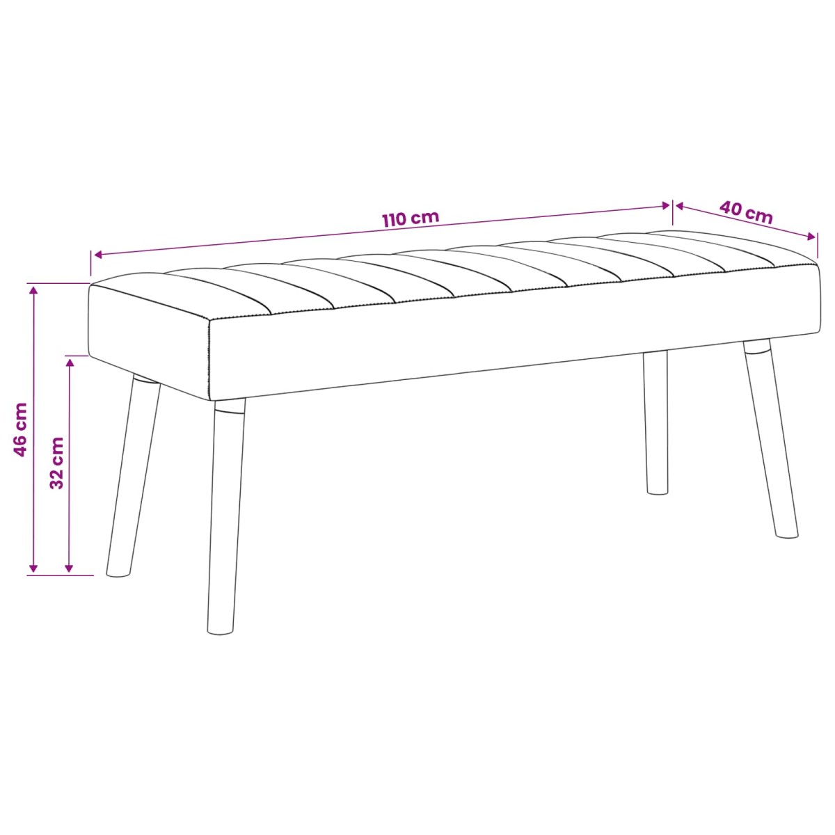 vidaXL Πάγκος με Καναλεύματα Λευκό 110 x 40 x 46 cm Ύφασμα