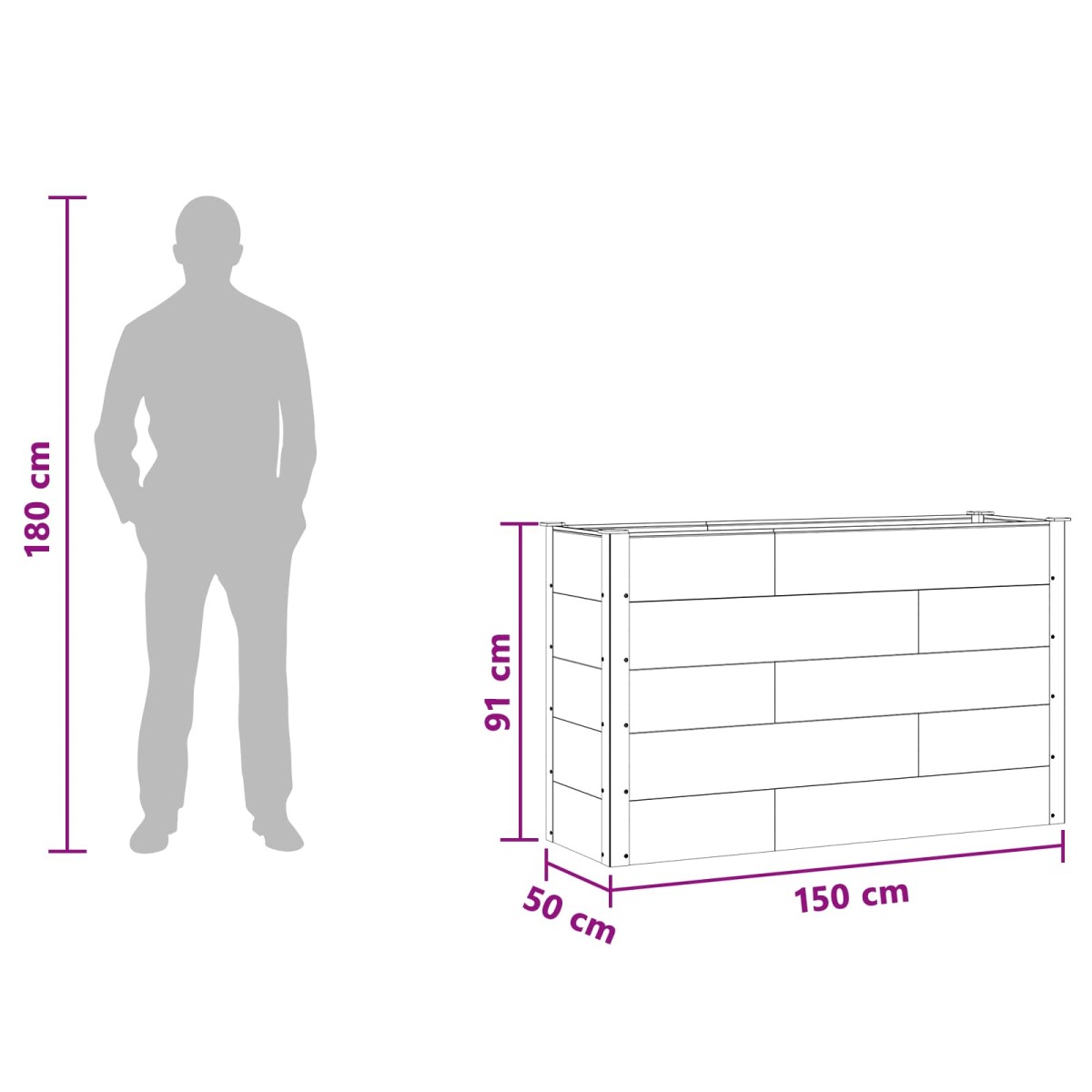 vidaXL Υπερυψωμένη Ζαρντινιέρα Μαύρο 150 x 50 x 91 cm