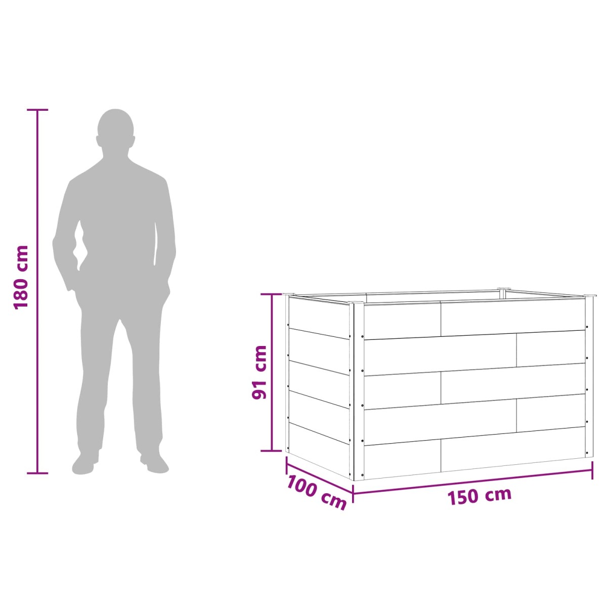 vidaXL Υπερυψωμένη Ζαρντινιέρα Μαύρο 150 x 100 x 91 cm