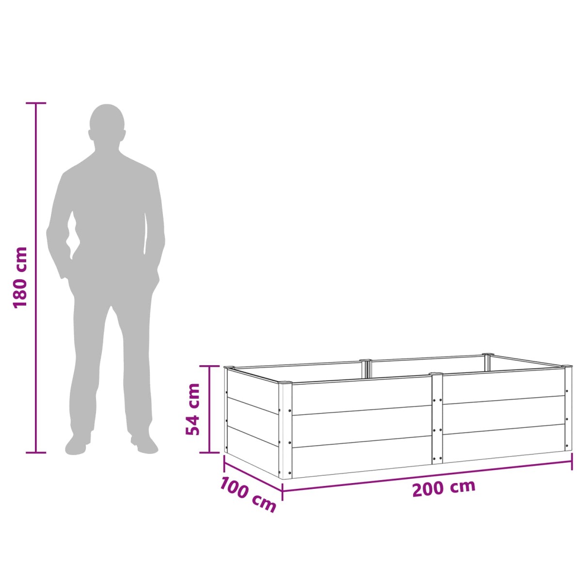 vidaXL Υπερυψωμένη Ζαρντινιέρα Μαύρο 200 x 100 x 54 cm