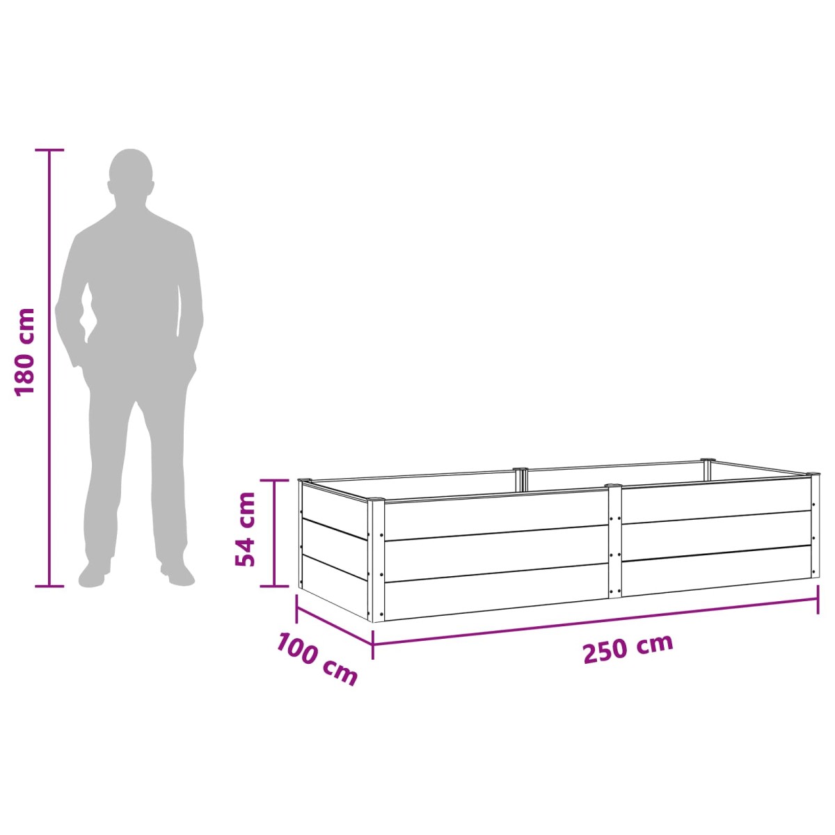 vidaXL Υπερυψωμένη Ζαρντινιέρα Μαύρο 250 x 100 x 54 cm