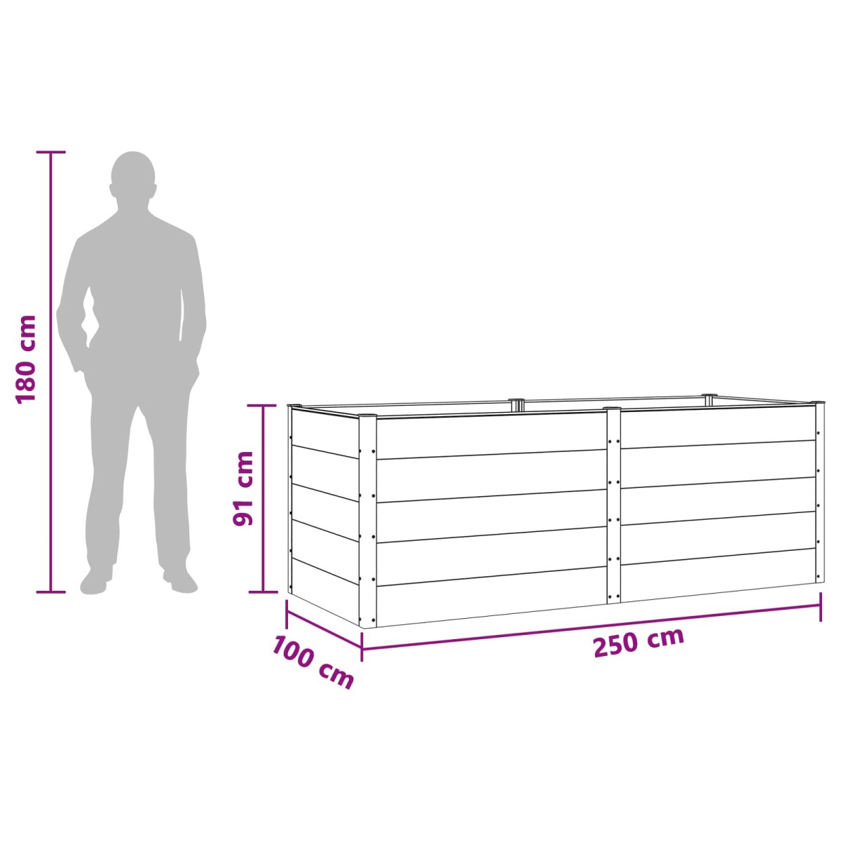 vidaXL Υπερυψωμένη Ζαρντινιέρα Μαύρο 250 x 100 x 91 cm