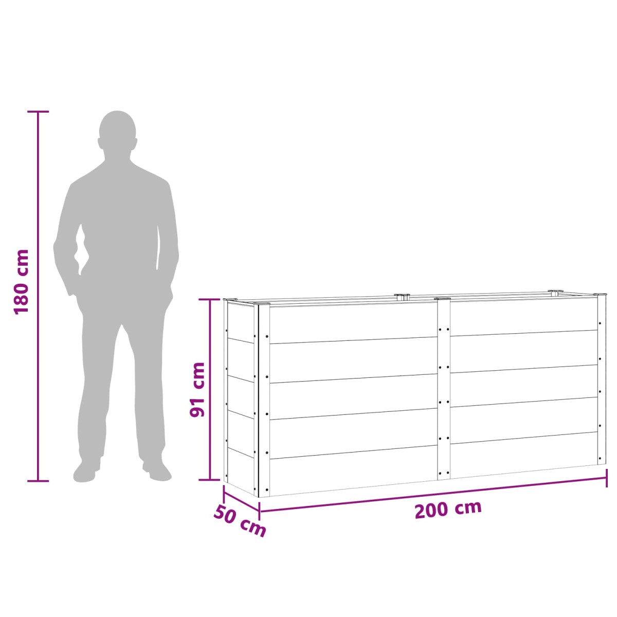 vidaXL Υπερυψωμένη Ζαρντινιέρα Καφέ 200 x 50 x 91 cm WPC και Αλουμίνιο