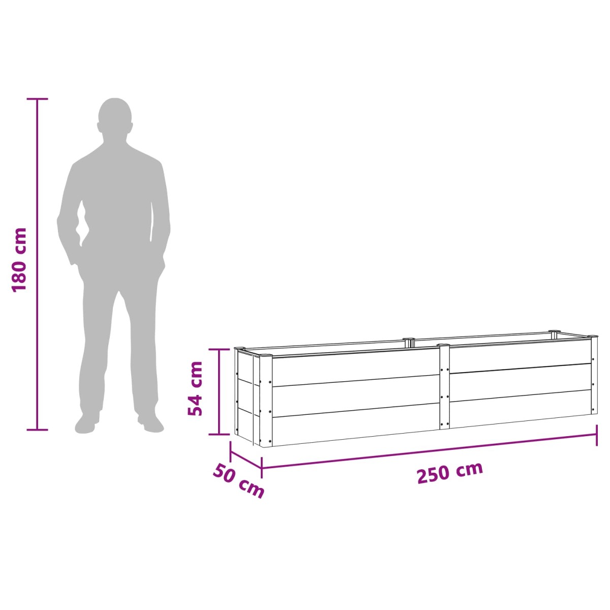 vidaXL Υπερυψωμένη Ζαρντινιέρα Καφέ 250 x 50 x 54 cm WPC και Αλουμίνιο