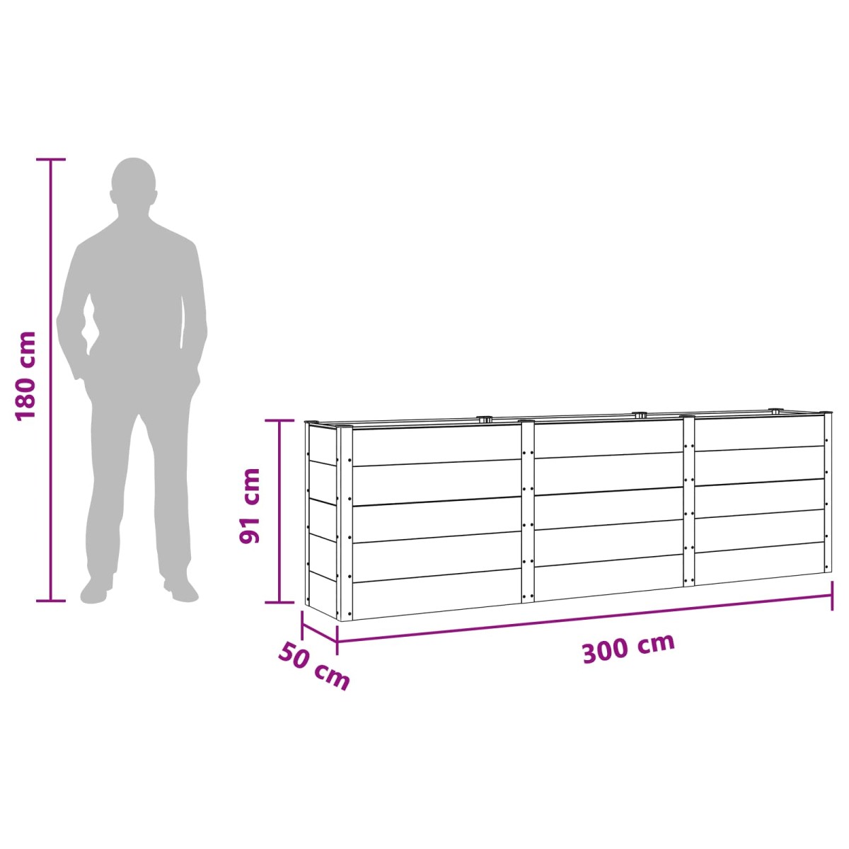 vidaXL Υπερυψωμένη Ζαρντινιέρα Καφέ 300 x 50 x 91 cm WPC και Αλουμίνιο