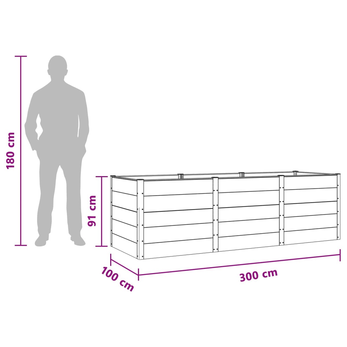 vidaXL Υπερυψωμένη Ζαρντινιέρα Καφέ 300 x 100 x 91 cm