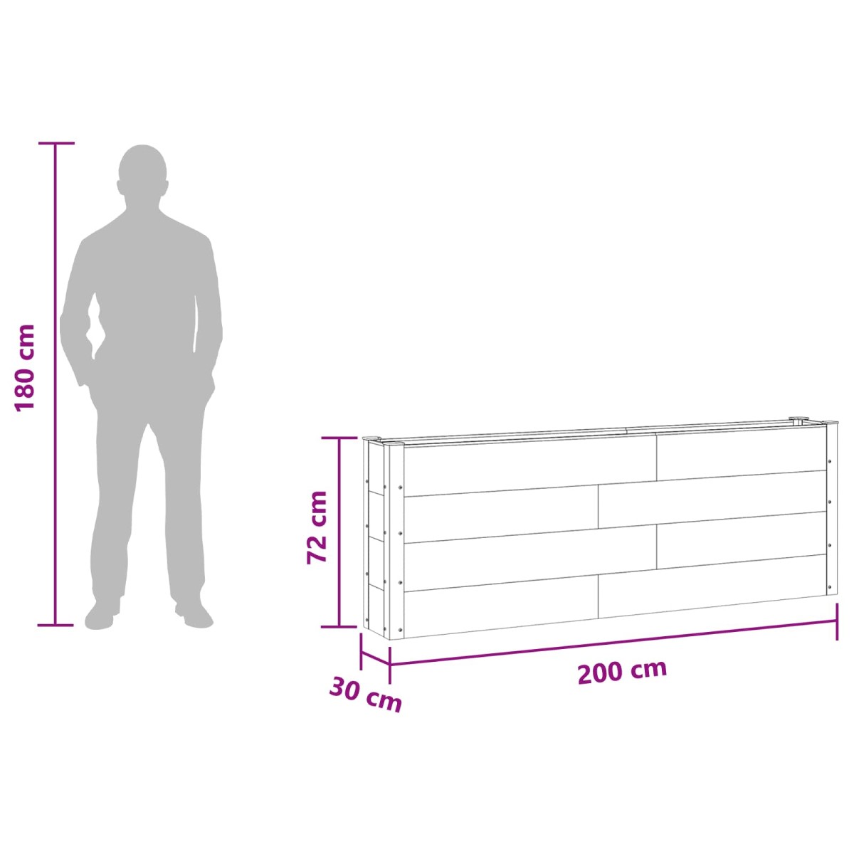 vidaXL Υπερυψωμένη Ζαρντινιέρα Γκρι 200 x 30 x 72 εκ WPC και Αλουμίνιο