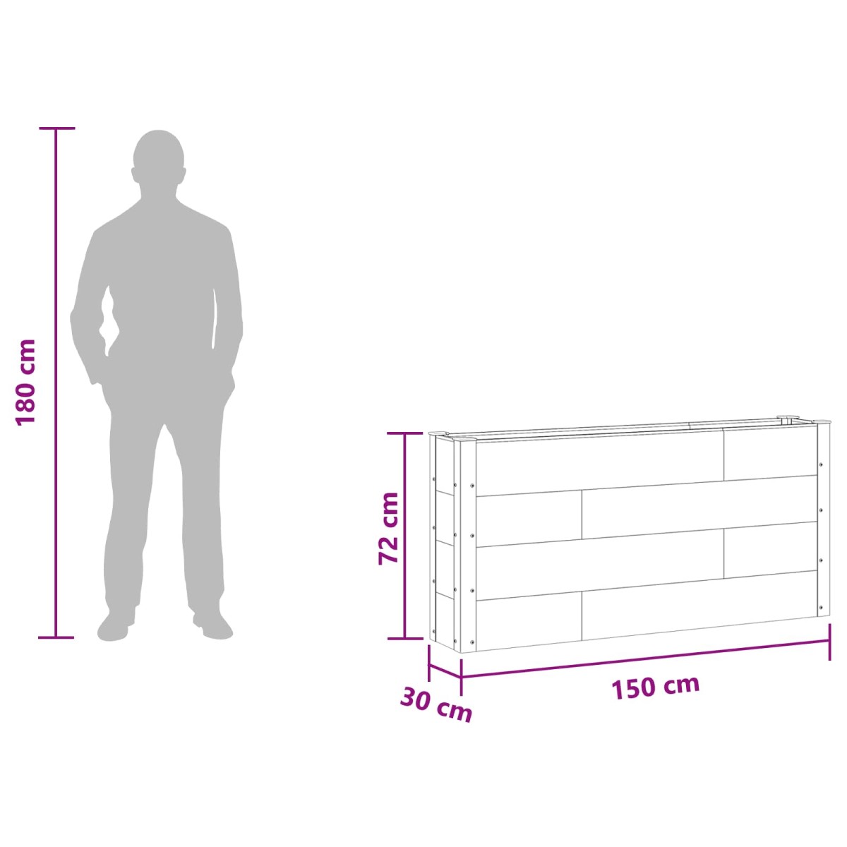 vidaXL Υπερυψωμένη Ζαρντινιέρα Καφέ 150 x 30 x 72 εκ WPC και Αλουμίνιο