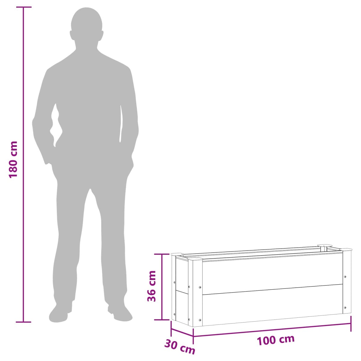 vidaXL Υπερυψωμένη Ζαρντινιέρα Μαύρο 100 x 30 x 36 cm