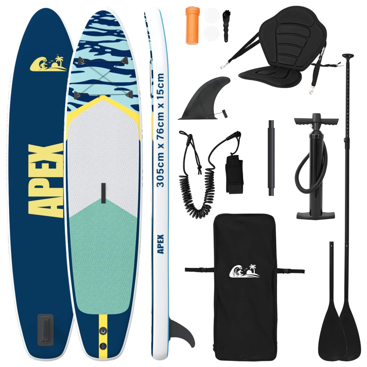 vidaXL SUP Board με κάθισμα 2 σε 1 APEX 305 x 76 x 15 cm Μπλε για