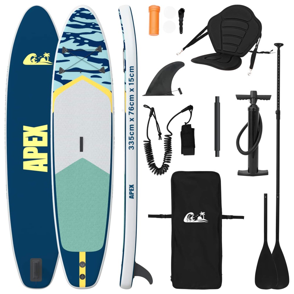 vidaXL SUP Board με κάθισμα 2 σε 1 APEX 335 x 76 x 15 εκ. Μπλε για