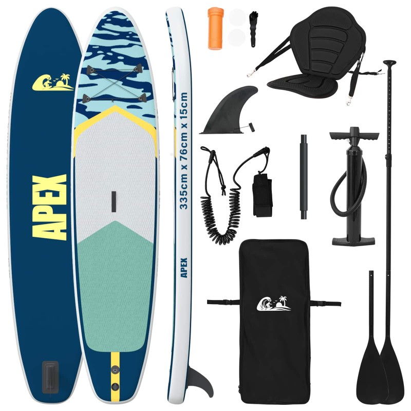 vidaXL SUP Board με κάθισμα 2 σε 1 APEX 335 x 76 x 15 εκ. Μπλε για