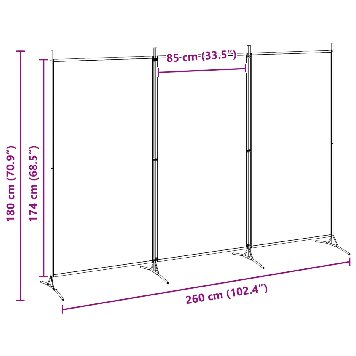 vidaXL 3-Panel Room Divider Μπεζ 260 x 180 cm Ύφασμα