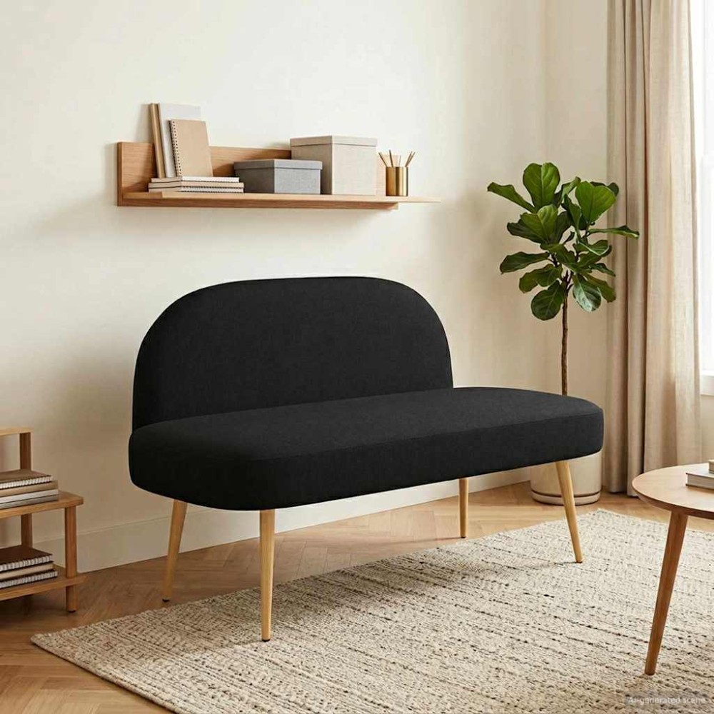 vidaXL Δερμάτινος Πάγκος με Πλάτη Μαύρο 110 x 60 x 76 cm