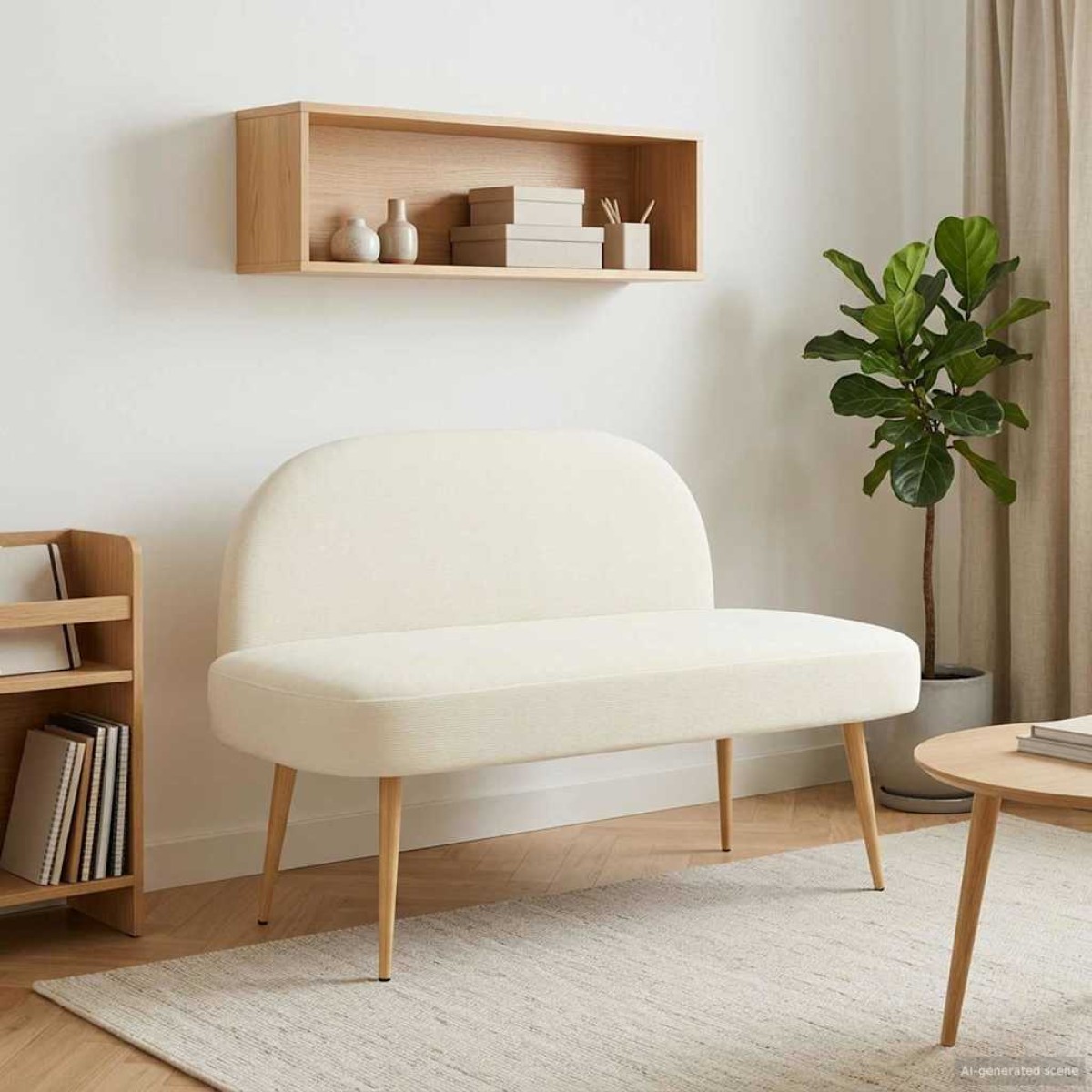 vidaXL Δερμάτινος Πάγκος με Πλάτη Κρεμ 110 x 60 x 76 cm