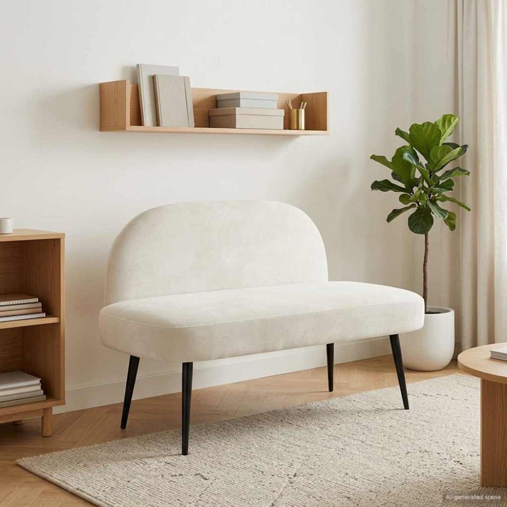 vidaXL Δερμάτινος Πάγκος με Πλάτη Κρεμ 110 x 60 x 76 cm Βελούδο
