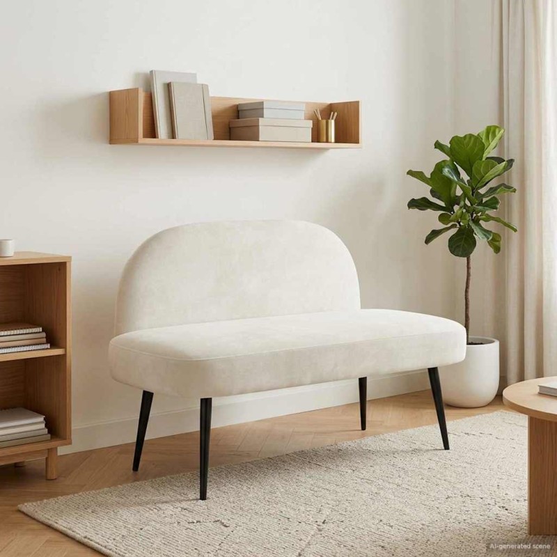 vidaXL Δερμάτινος Πάγκος με Πλάτη Κρεμ 110 x 60 x 76 cm Βελούδο