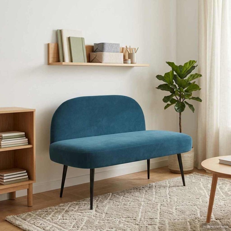 vidaXL Δερμάτινος Πάγκος με Πλάτη Μπλε 110 x 60 x 76 cm Βελούδο