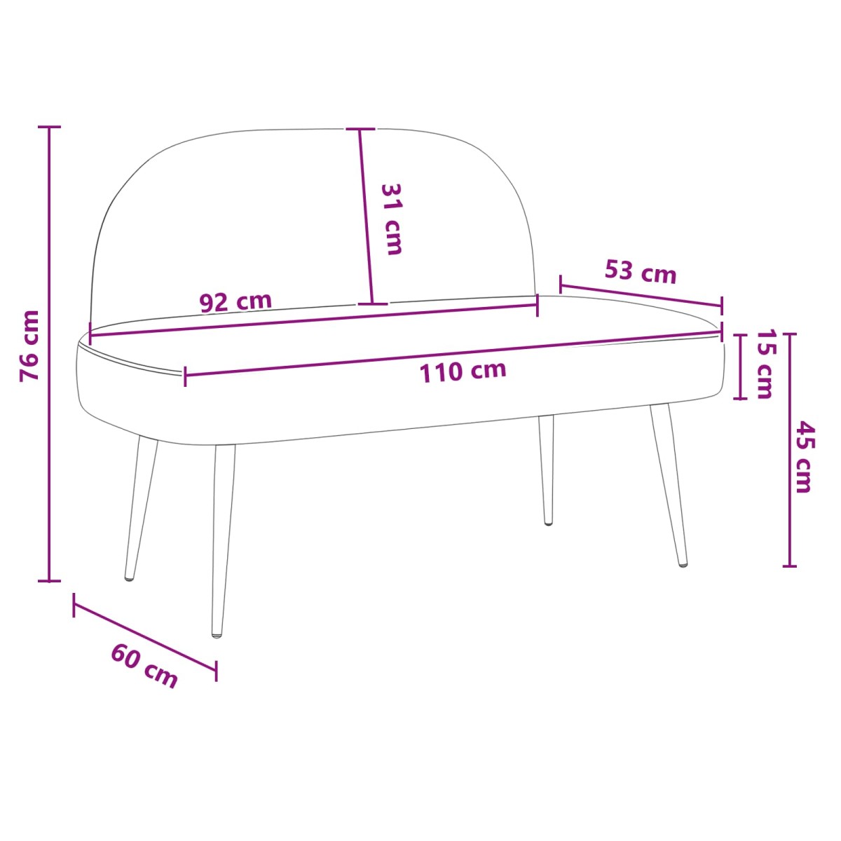 vidaXL Δερμάτινος Πάγκος με Πλάτη Γκρι 110 x 60 x 76 cm Τεχνητό Δέρμα