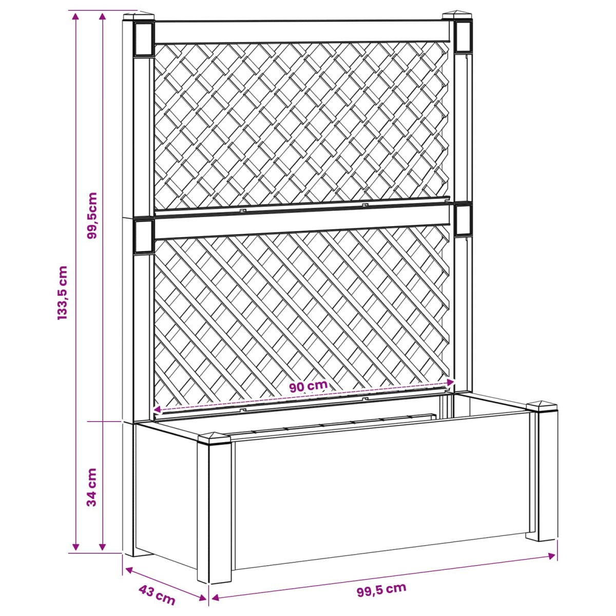 vidaXL Μεγάλη Γλάστρα με Στήριγμα Λευκό 99,5 x 43 x 133,5 εκ PP