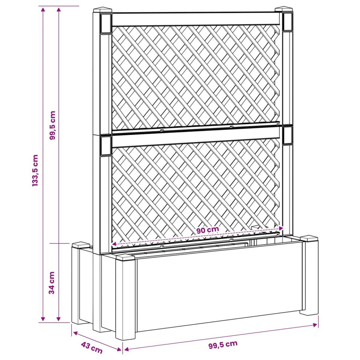 vidaXL Μεγάλη Γλάστρα με Δίχτυ Ανθρακί 99,5 x 43 x 133,5 PP