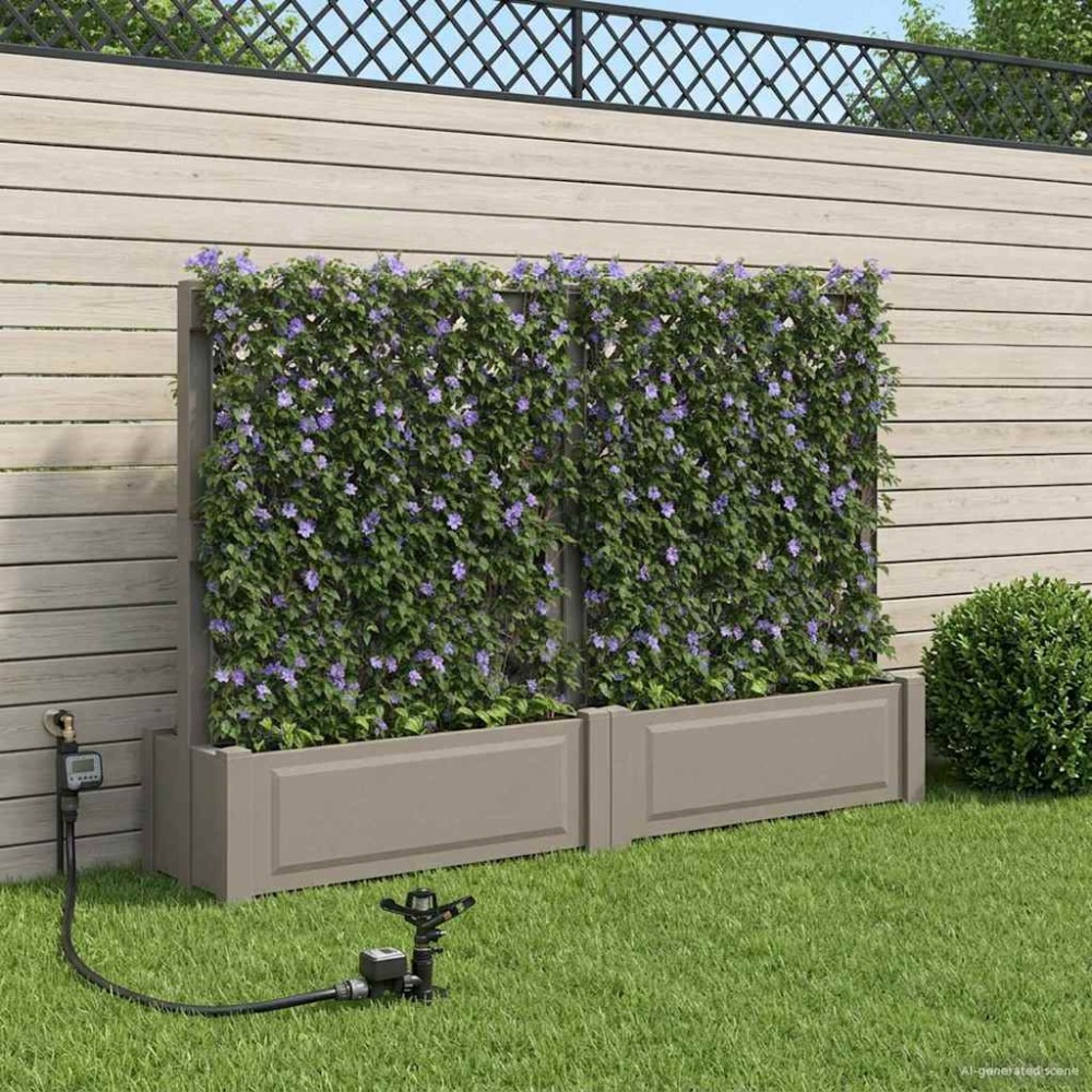 vidaXL Μεγάλη Γλάστρα με Δίχτυ 2 pcs Γκρι 200 x 43 x 133,5 εκ PP