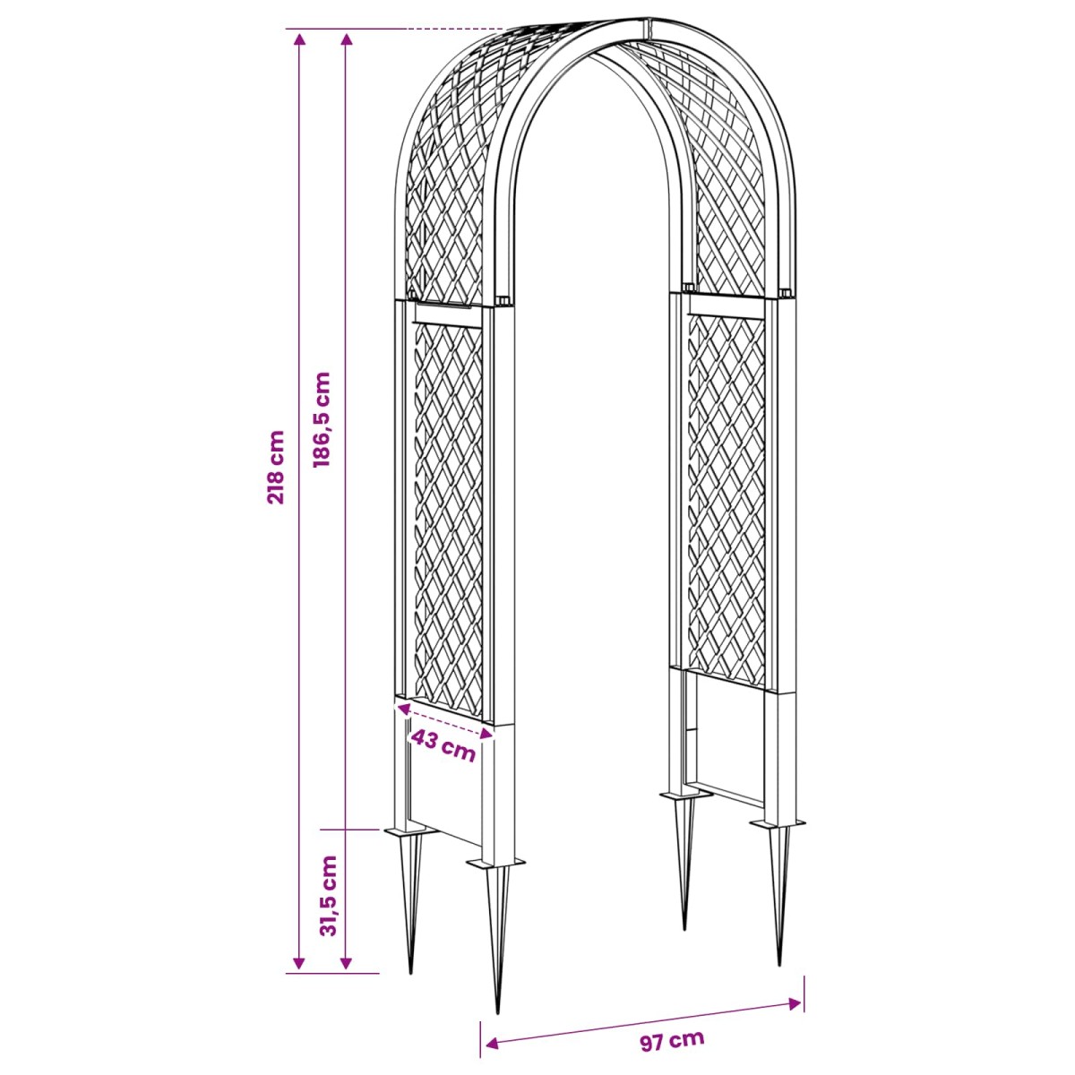 vidaXL Αψίδα Ρόδων με Ακίδες Λευκό 97 x 43 x 218 εκ. PP