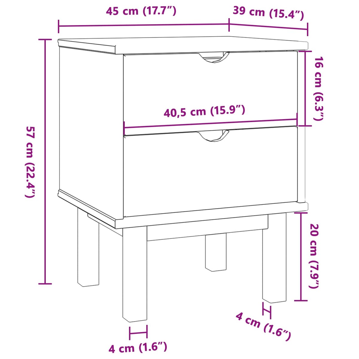 vidaXL Κομοδίνο OTTA Μαύρο 45 x 39 x 57 εκ Μασίφ Ξύλο Πεύκου
