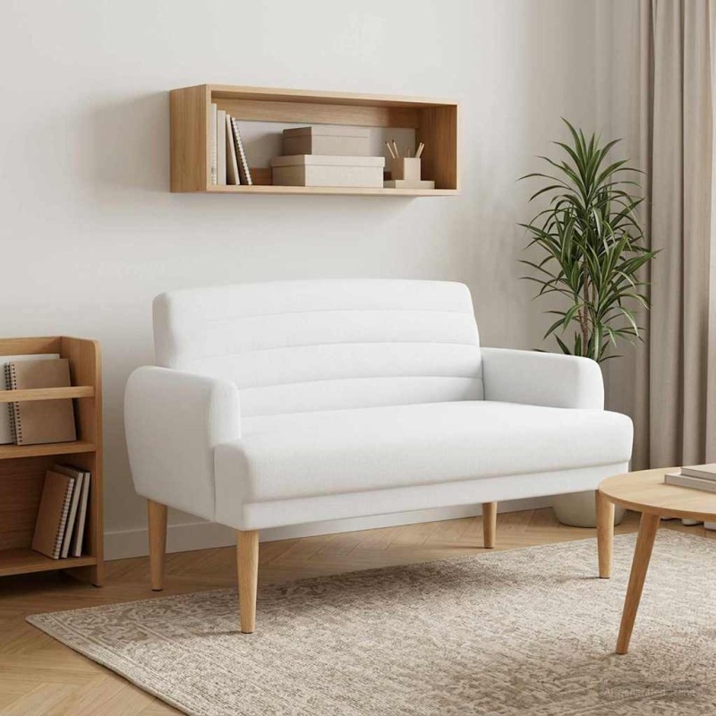 vidaXL Love seat με κουμπιά Λευκό 116 x 67 x 80 εκ. Ύφασμα