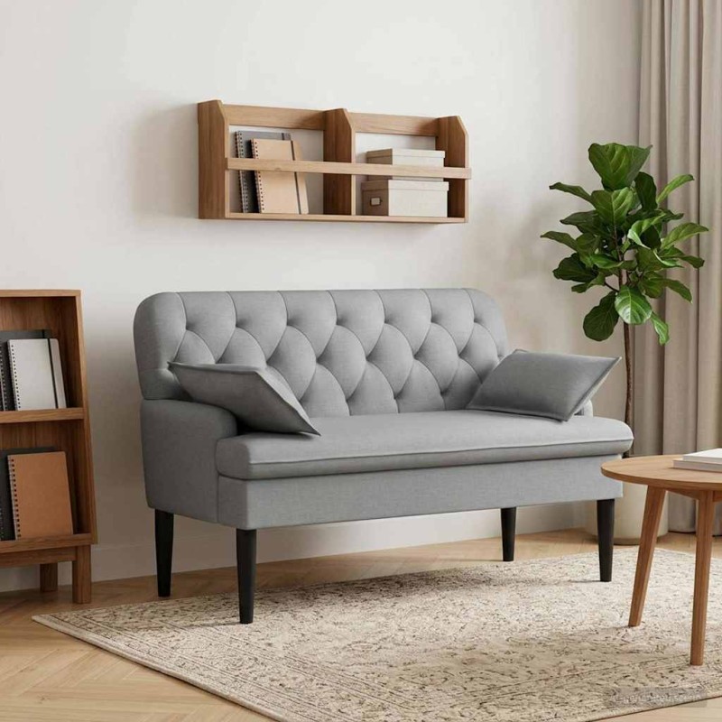 vidaXL Love seat με κουμπιά Ανοιχτό γκρι 111 x 68 x 80 εκ. Ύφασμα