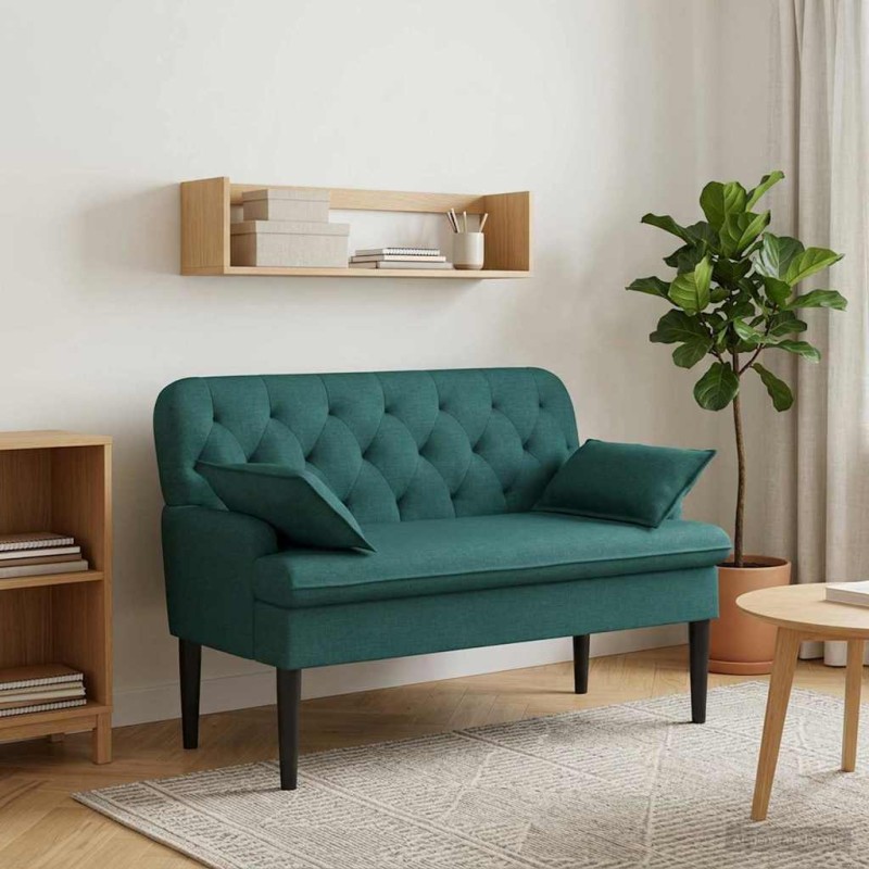 vidaXL Love seat με κουμπιά Σκούρο Πράσινο 111 x 68 x 80 εκ. Ύφασμα