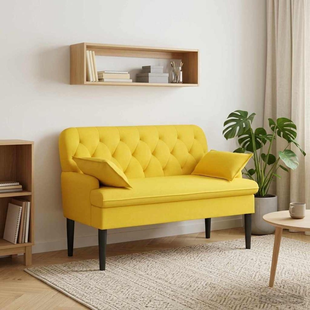 vidaXL Love seat με κουμπιά Ανοιχτό Κίτρινο 111 x 68 x 80 εκ. Ύφασμα