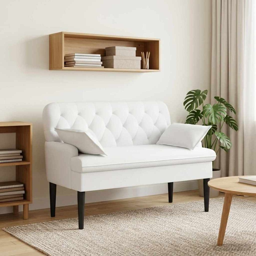 vidaXL Love seat με κουμπιά Λευκό 111 x 68 x 80 εκ. Ύφασμα