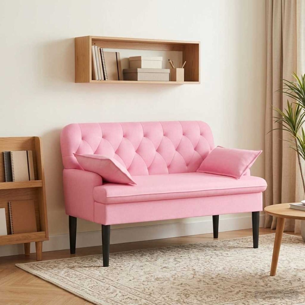 vidaXL Love seat με κουμπιά Ροζ 111 x 68 x 80 εκ. Ύφασμα