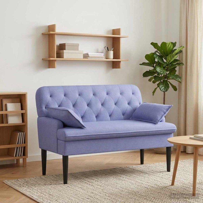 vidaXL Love seat με κουμπιά Μπλε τζην 111 x 68 x 80 εκ. Ύφασμα