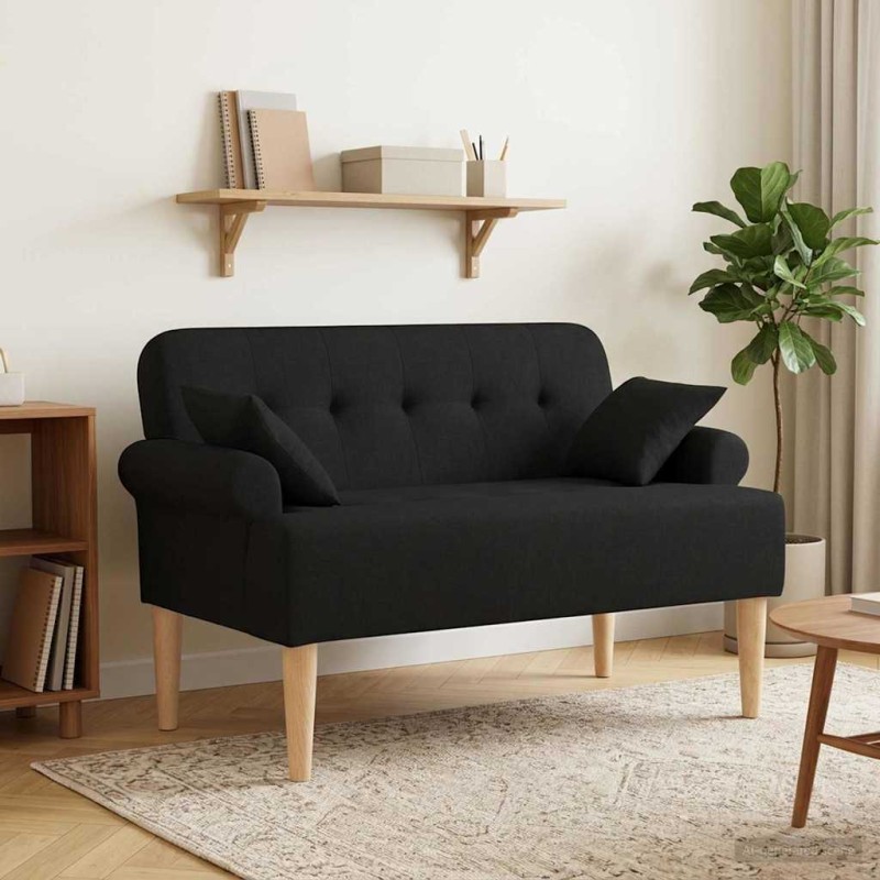 vidaXL Love seat με κουμπιά Μαύρο 120 x 65 x 79 εκ Ύφασμα