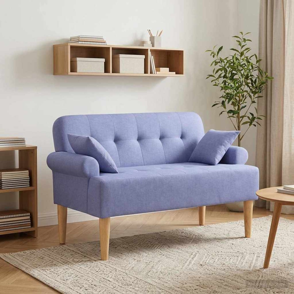 vidaXL Love seat με κουμπιά Μπλε τζην 120 x 65 x 79 εκ Ύφασμα