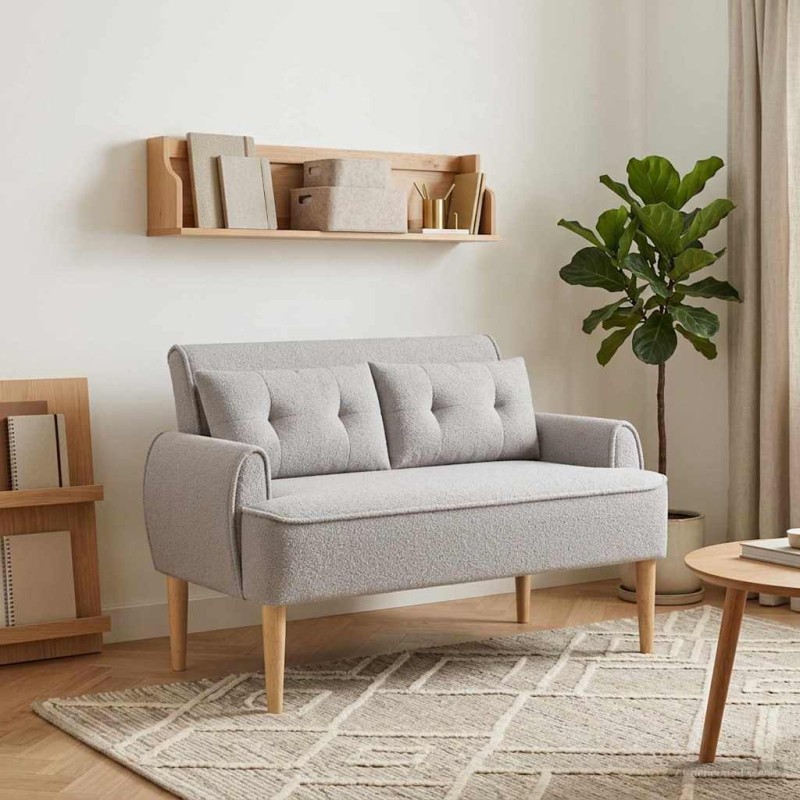 vidaXL Love seat με κουμπιά Ανοιχτό γκρι 117 x 67 x 77 εκ. Μπουκλέ