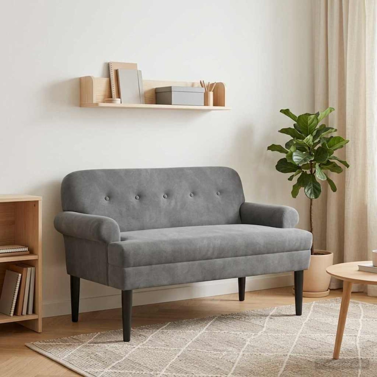 vidaXL Love seat με κουμπιά Σκούρο Γκρι 120 x 66 x 78 εκ. Βελούδο