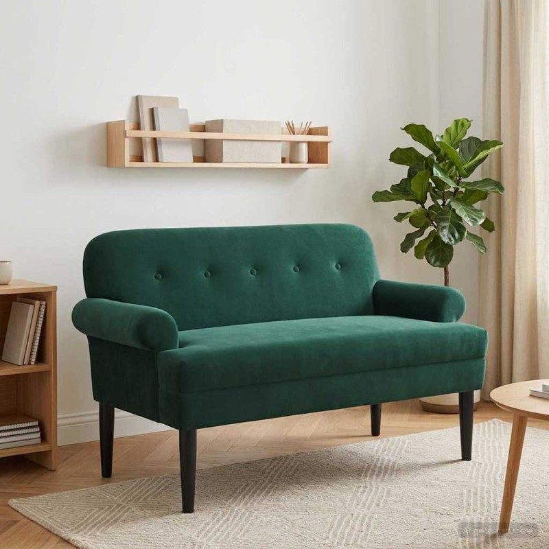vidaXL Love seat με κουμπιά Σκούρο Πράσινο 120 x 66 x 78 εκ. Βελούδο