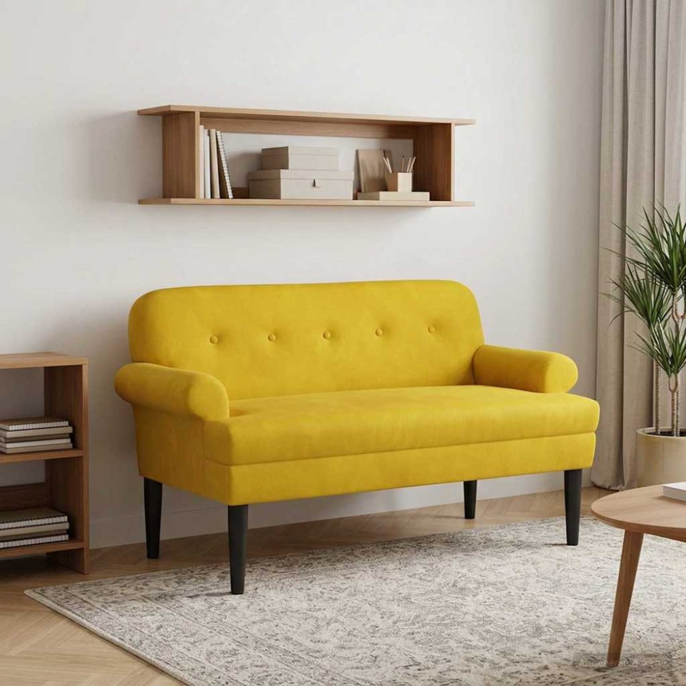 vidaXL Love seat με κουμπιά Κίτρινο 120 x 66 x 78 εκ. Βελούδο