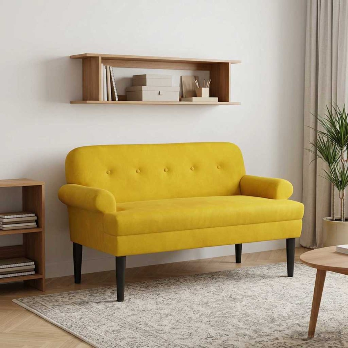 vidaXL Love seat με κουμπιά Κίτρινο 120 x 66 x 78 εκ. Βελούδο