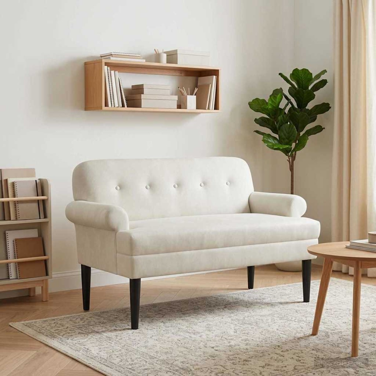 vidaXL Love seat με κουμπιά Κρεμ 120 x 66 x 78 εκ. Βελούδο