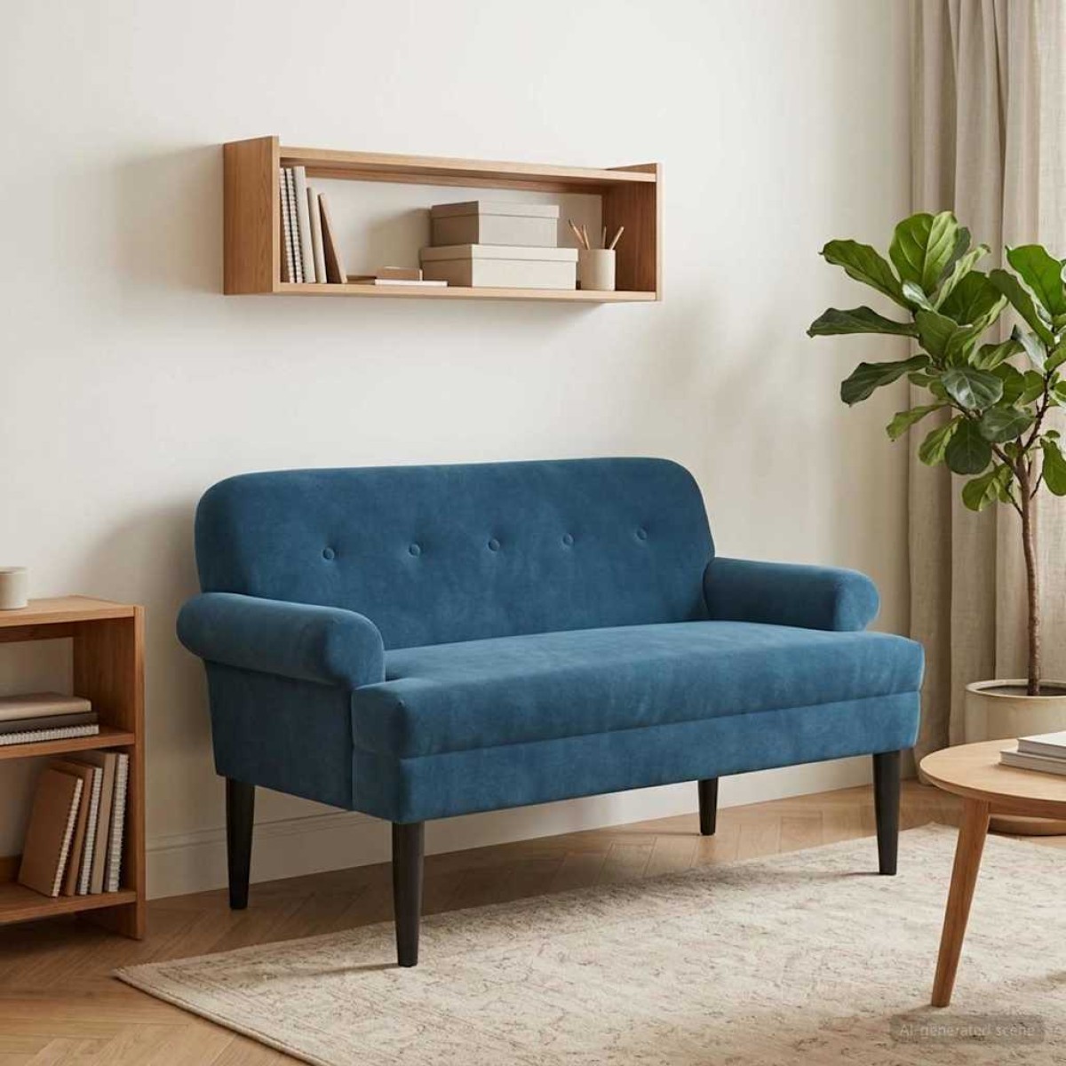 vidaXL Love seat με κουμπιά Μπλε 120 x 66 x 78 εκ. Βελούδο