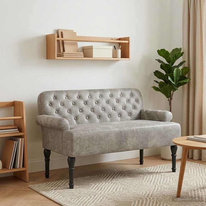 vidaXL Love seat με κουμπιά Ανοιχτό γκρι 120 x 65 x 78 εκ