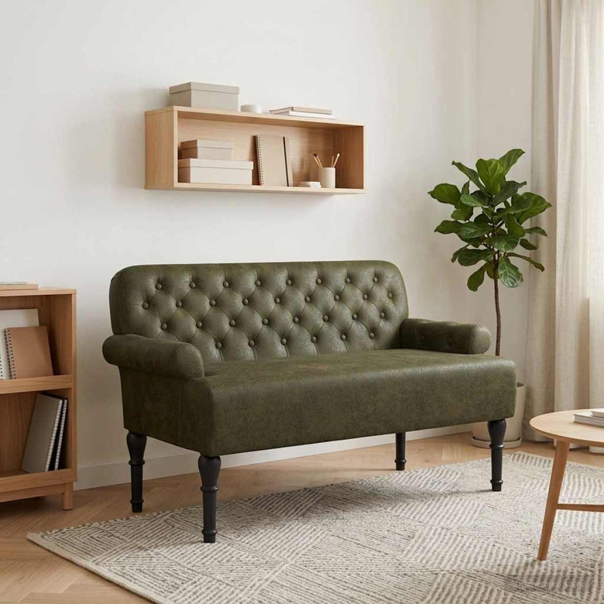 vidaXL Love seat με κουμπιά Στρατιωτικό Πράσινο 120 x 65 x 78 εκ