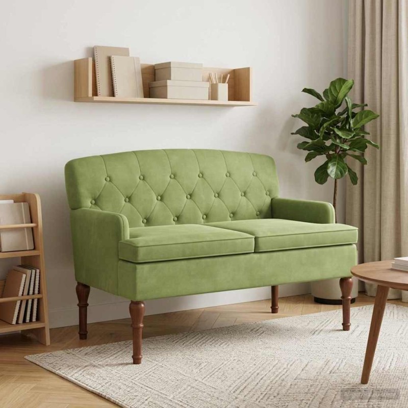 vidaXL Love seat με κουμπιά Ανοιχτό Πράσινο 111 x 65 x 79 εκ Βελούδο
