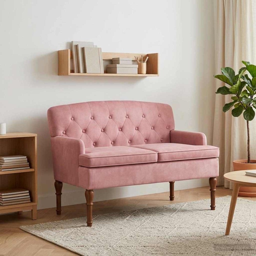vidaXL Love seat με κουμπιά Ροζ 111 x 65 x 79 εκ Βελούδο
